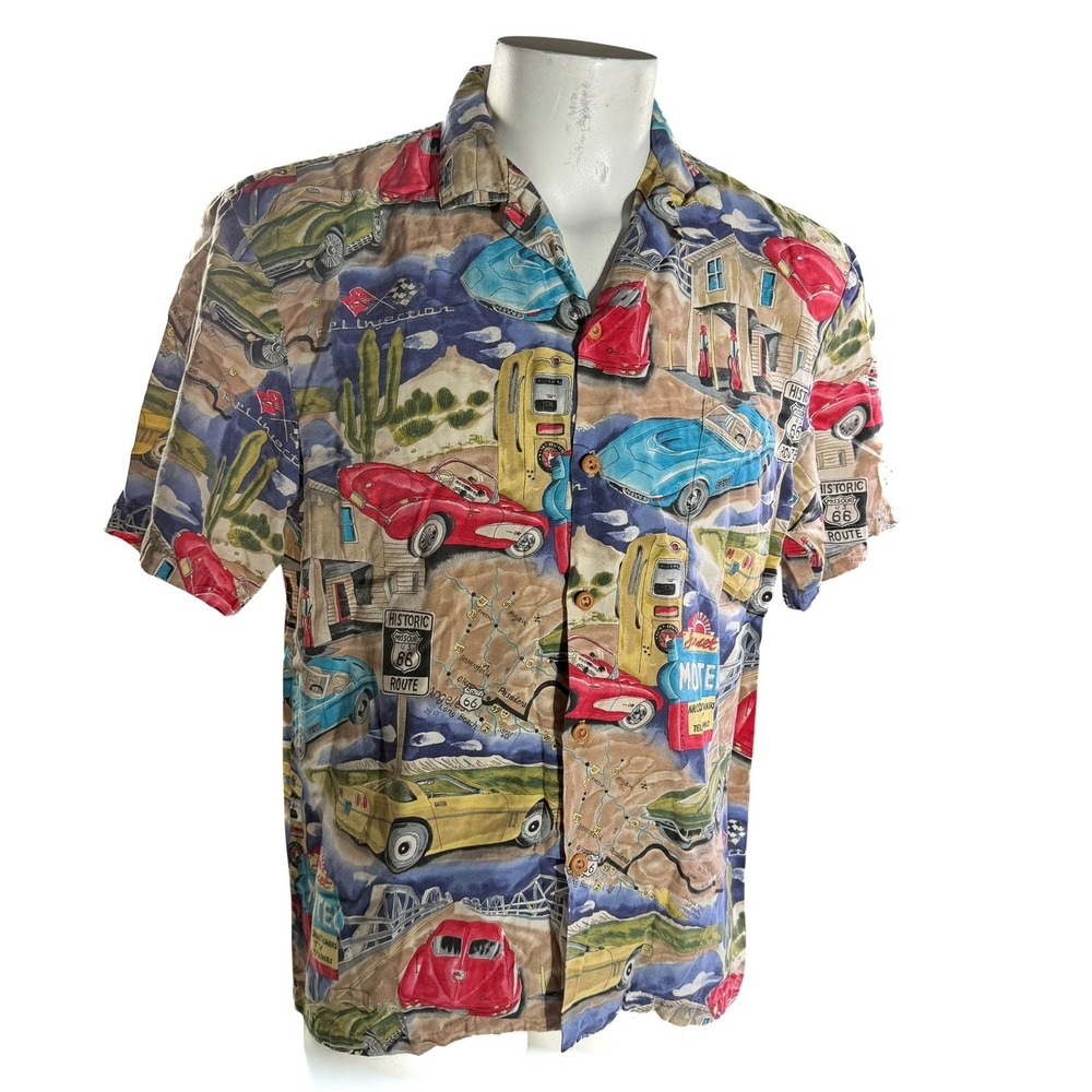 Paradise Found‎ Hawaiian Aloha Shirt Small Route 66 Vintage Corvettes